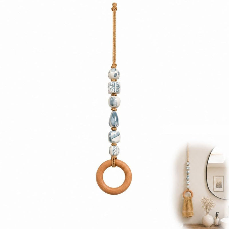 🏡 Decoratieve Handdoekhanger met Kralen & Houten Ring