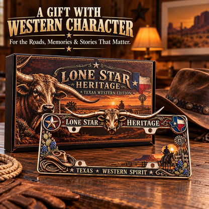 🐂 Texas Longhorn Western Metal License Plate Frame – Vintage Cowboy & Lone Star Ranch Gift 🤠
