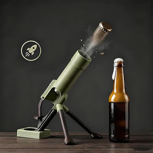 Beer Bottle Mortar Bottle Opener – Novelty Cap-Launching Desk & Bar Accessory