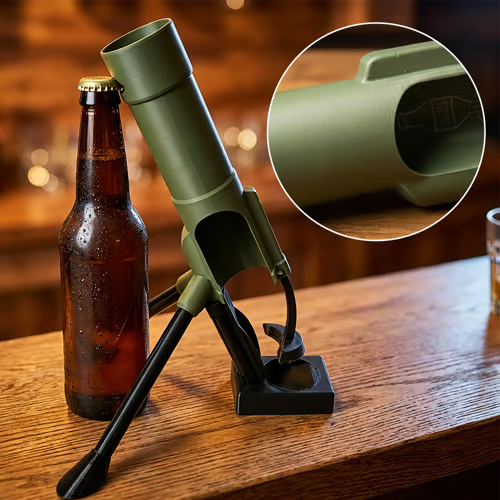 Beer Bottle Mortar Bottle Opener – Novelty Cap-Launching Desk & Bar Accessory