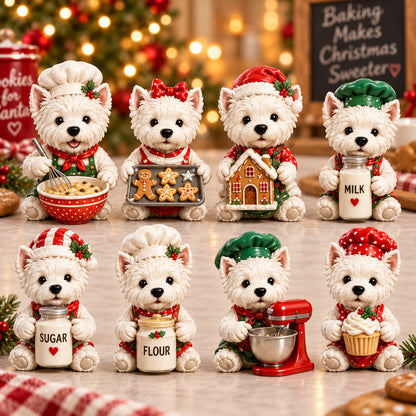 Detailed bakery themed Westie Christmas collectibles
